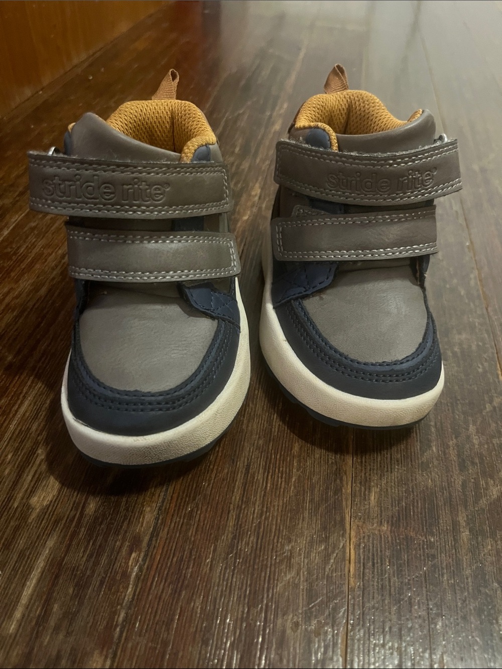 Stride Rite Kids Double Strap Sneakers in Gray, Navy & Tan